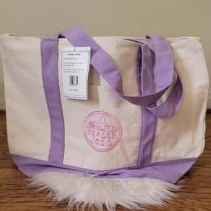 Cream and Lavender Canvas Tote Bag